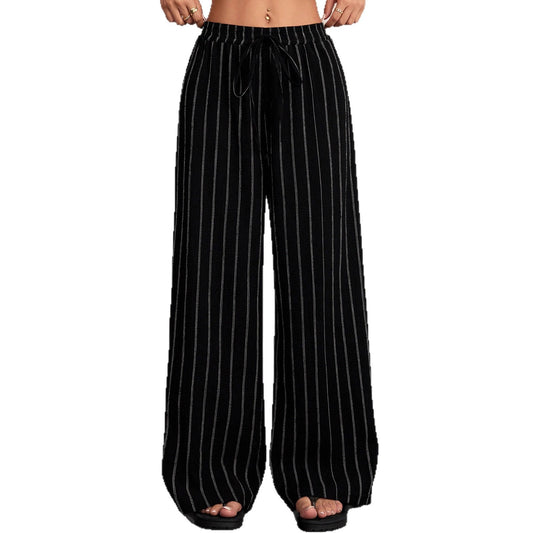 Women's Striped Drawstring Elastic Waist Casual Pants