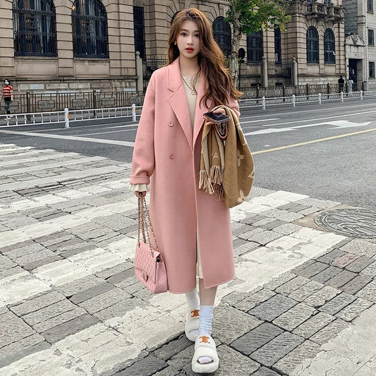 Autumn And Winter New Korean Style Loose Mid-length Hepburn Style Woolen