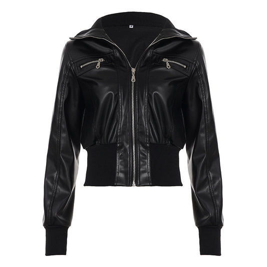 Retro Workwear Zipper Leather Jacket Coat