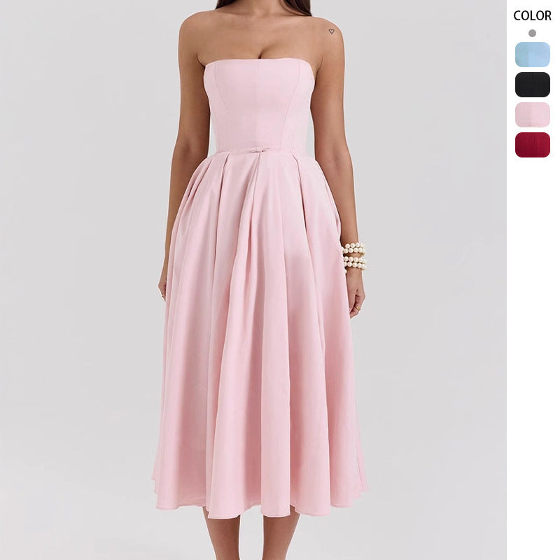 Summer Outfit High-end Fishbone Bustier Pure Desire Style Hot Girl Bodycon Backless Midi Dress