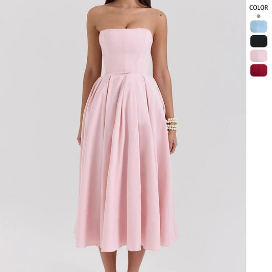 Summer Outfit High-end Fishbone Bustier Pure Desire Style Hot Girl Bodycon Backless Midi Dress