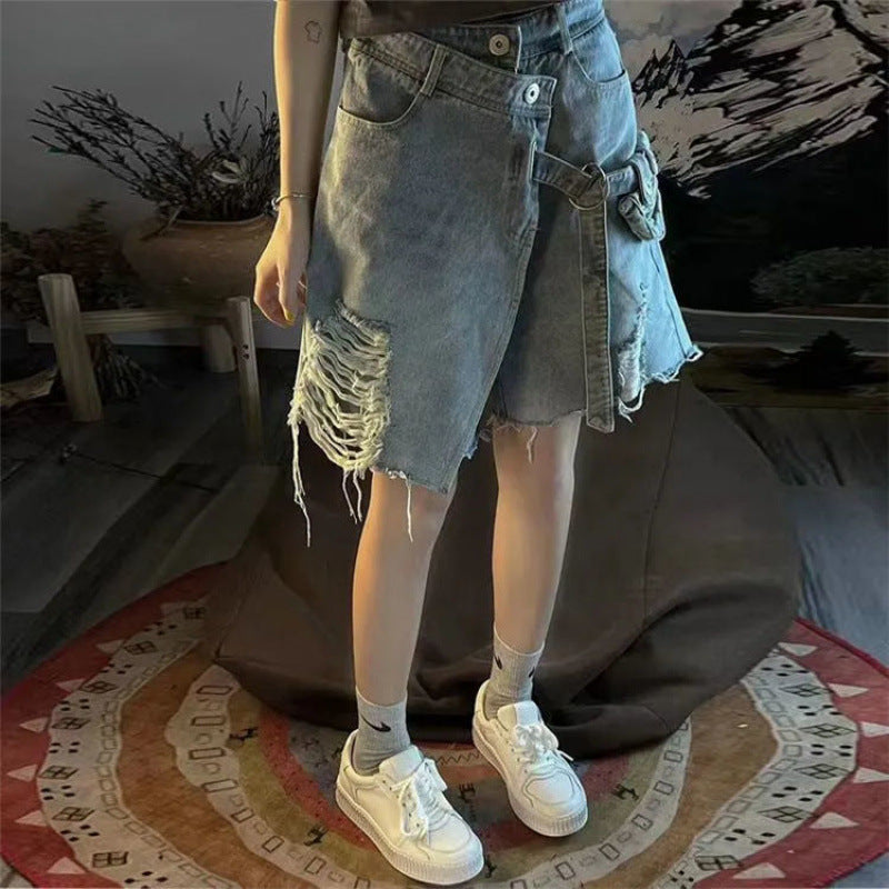 Irregular Ripped Denim American High Street Hot Girl Shorts