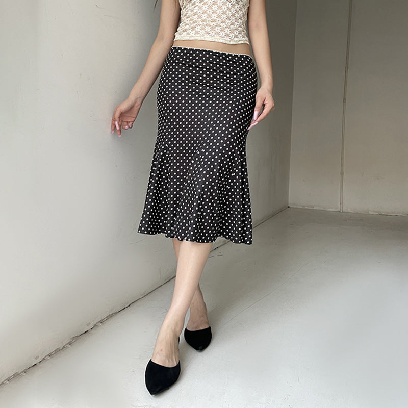Polka Round Dots And Floral Prints High Waist Slimming Lotus Skirt