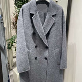 Gray Double Breasted Slimming Woolen Coat Outerwear