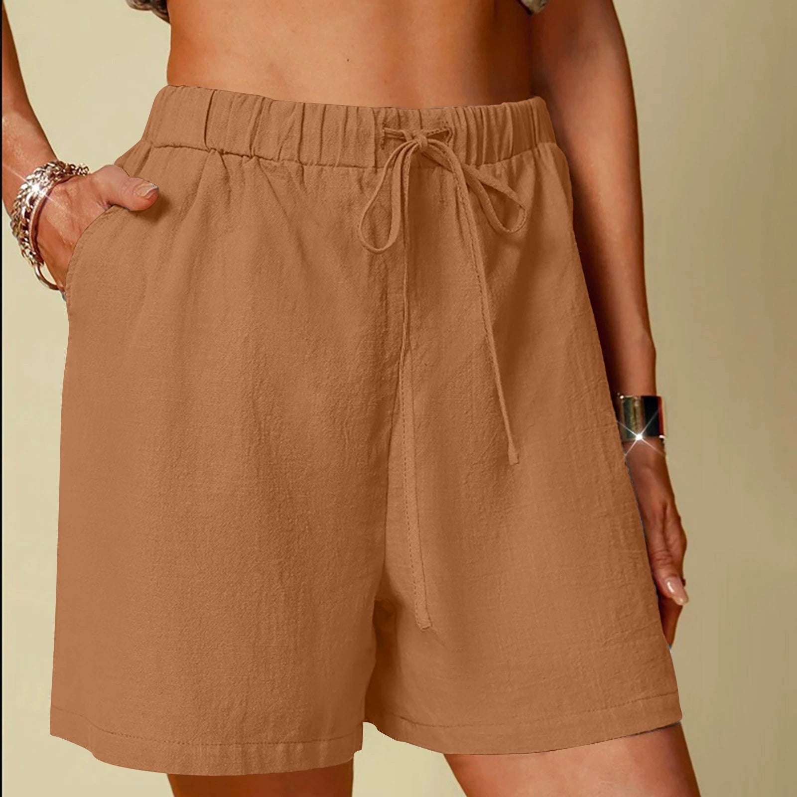 Women's Cotton Linen Pure Color Comfort Wide Leg Shorts