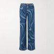 Women's Casual Water Wave Print Straight Leg Denim Pants