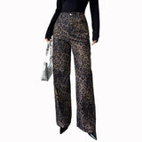 Autumn And Winter High-waisted Leopard Print Wide-leg Pants