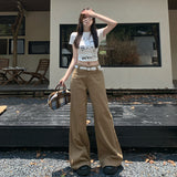 Niche High-end Latte Brown Solid Color Loose Wide-leg Mid-rise Comfortable Floor-dragging Pants