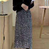 Women's Shiny High Waist Slit Black Overskirt