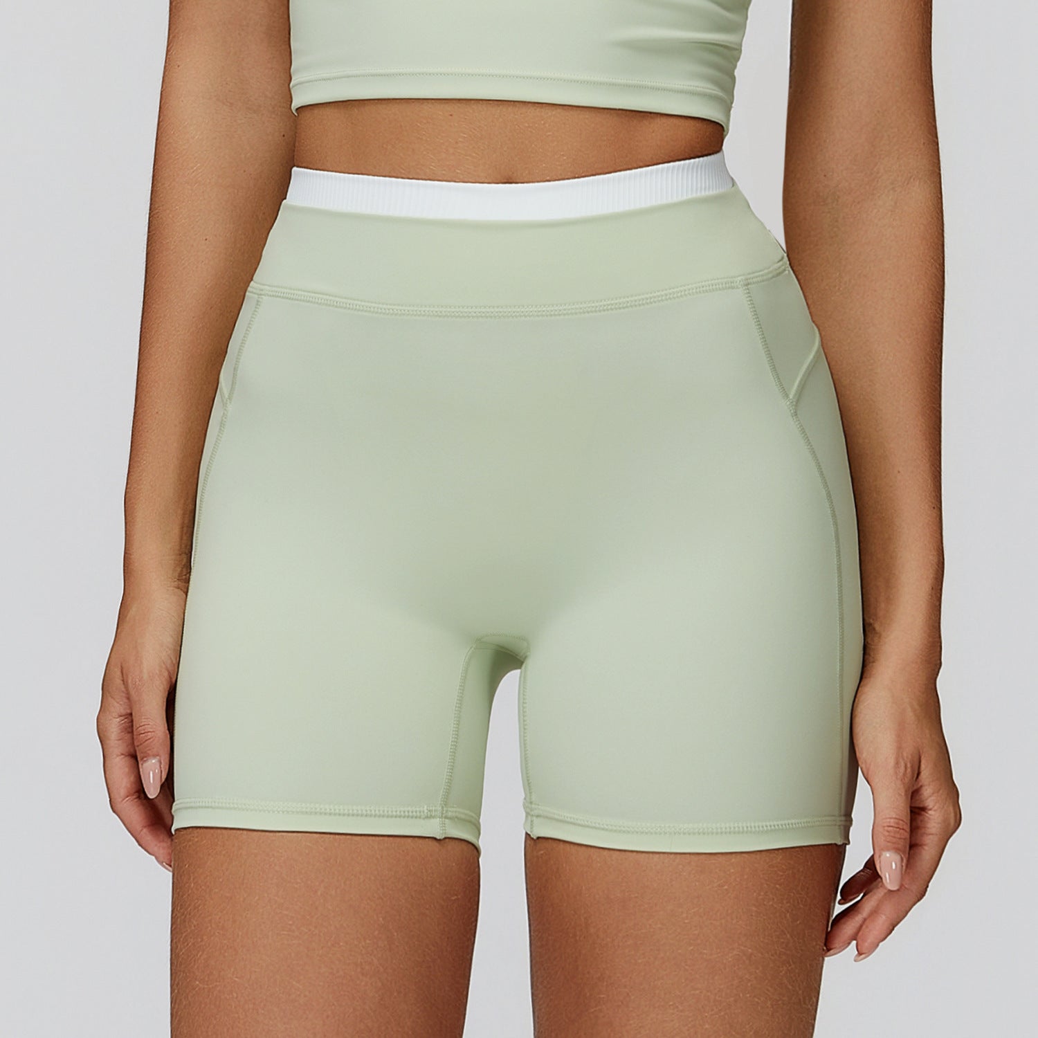 Thread High Waist Tight Nude Feel Contrast Color Yoga Shorts