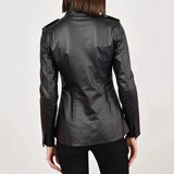 Women's Stand Collar Long Sleeve Distressed Fashion Leather Jacket Coat
