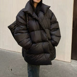 Black Mid-length Women's Thick Warm Design Down Jacket