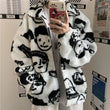 WAKUTA Winter Wool Coat Female Street Wear Chic Cute Funny Print Coats and Jackets Casual Loose Winter Clothes for Women
