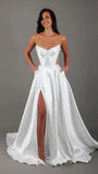 White Satin Slit Pocket Bandage Wedding Dress