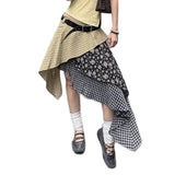 Niche Waste Soil Wind Street Irregular Plaid Floral Slimming Skirt