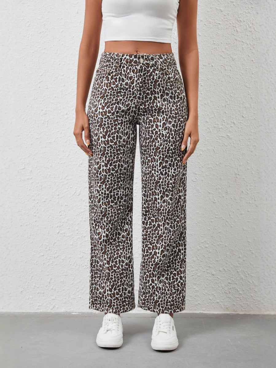 Women's Loose Leopard Print Jeans