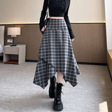 Irregular Women's Autumn And Winter New Plaid High Waist Slimming Skirt