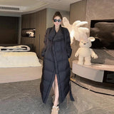 Retro Elegant Lapel Long Lace Up Down Cotton-padded Jacket