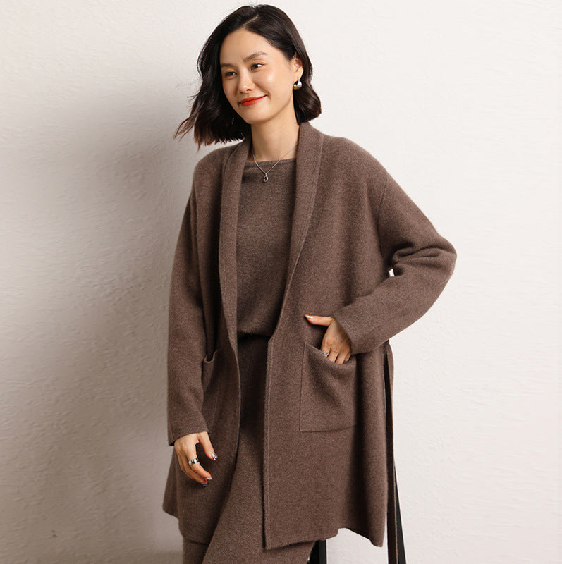 Fall Winter Fashion Mid-length Knitted Coat For Women