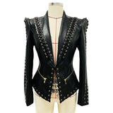 Fashion Heavy Industry Eyelet Rope Slim-fit Leather Coat Suit Jacket