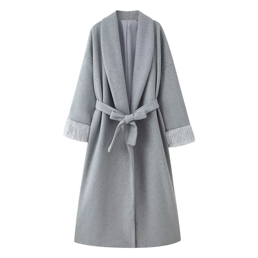 Autumn And Winter Lacing Cuff Woolen Coat