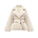 Waist-controlled Lace-up Lapel Long Sleeve Cotton Jacket