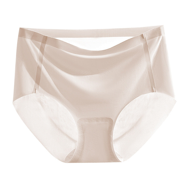 Ice Silk Underwear Women's Traceless Mid Waist Silk Antibacterial Girl Student Pure Cotton