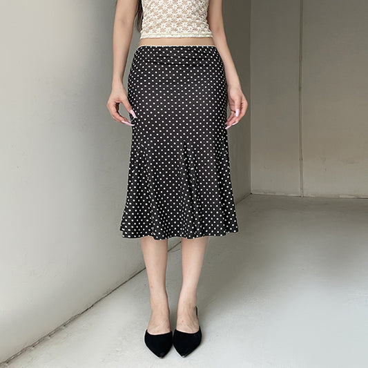 Polka Round Dots And Floral Prints High Waist Slimming Lotus Skirt