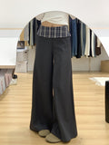Women's High Waist Loose Plaid Patch Casual Wide Leg Pants