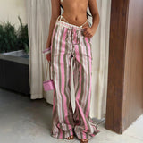 Women's Fashion Elastic Waist Striped Casual Pants