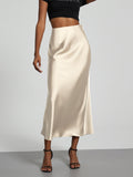 European And American Style Elegant Texture Satin Slimming Straight Mid-length Skirt