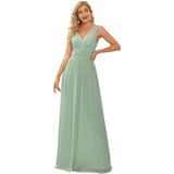 Women's Elegant Graceful Deep V-neck Sleeveless Chiffon Formal Maxi Evening Dress