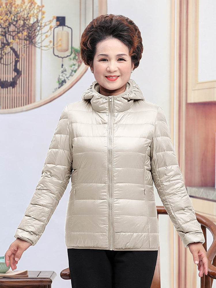 Light White Duck Down Mother Down Jacket Women's Short Chic Coat