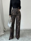Autumn And Winter High-waisted Leopard Print Wide-leg Pants