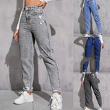 European And American Women's Casual Ripped Washed Jeans With Nine-part Calf