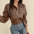 Double Pocket Lapel Leather Coat Leather Jacket Coat