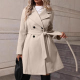 Women's Elegant Lace-up Solid Color Slim-fit Woolen Coat