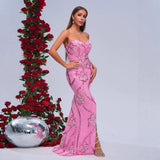 Wrapped Chest Off-neck Sheath Sequined Banquet Fishtail Evening Dress