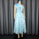 Women's Oblique Shoulder Contrast Color Evening Dress Jacquard Elegant Dress