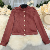 Women's Fashion Retro Long Sleeve Short Suede Jacket