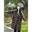 Women's Korean-style Plaid Coffee Woolen Overcoat