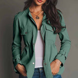 Long Sleeve Waist-tight Jacket Pocket Windbreaker Coat Women's Clothing