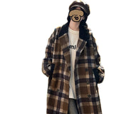 Women's Korean-style Plaid Coffee Woolen Overcoat