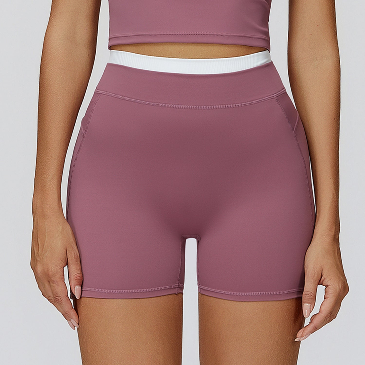 Thread High Waist Tight Nude Feel Contrast Color Yoga Shorts