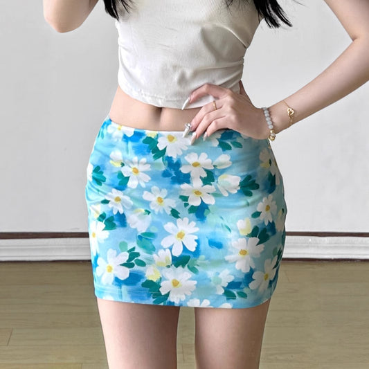Small Floral High Waist Sheath Skirt Pure Sweet Girl Short Slim Fit