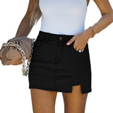 Women's Polyester Short Skirt Denim Mini Skirt Side Slit With Height Belt