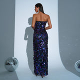 Wrapped Chest Sheath Sequined Evening Dress