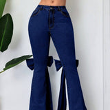 Three-dimensional Bow Slim-fit Mid-stretch Mop Horn Denim Trousers