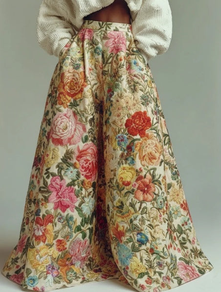Floral Vintage Print Wide-Leg Pants With High Waist