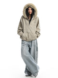 American Striped Detachable Big Fur Collar Hooded Sweater